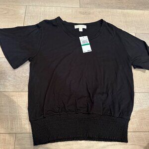 Michael Michael Kors Womens Black Short Sleeve Smocked Hem Top Size L